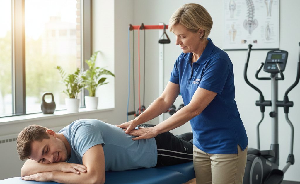 Physiotherapist diagnosing joint pain before personalised treatment