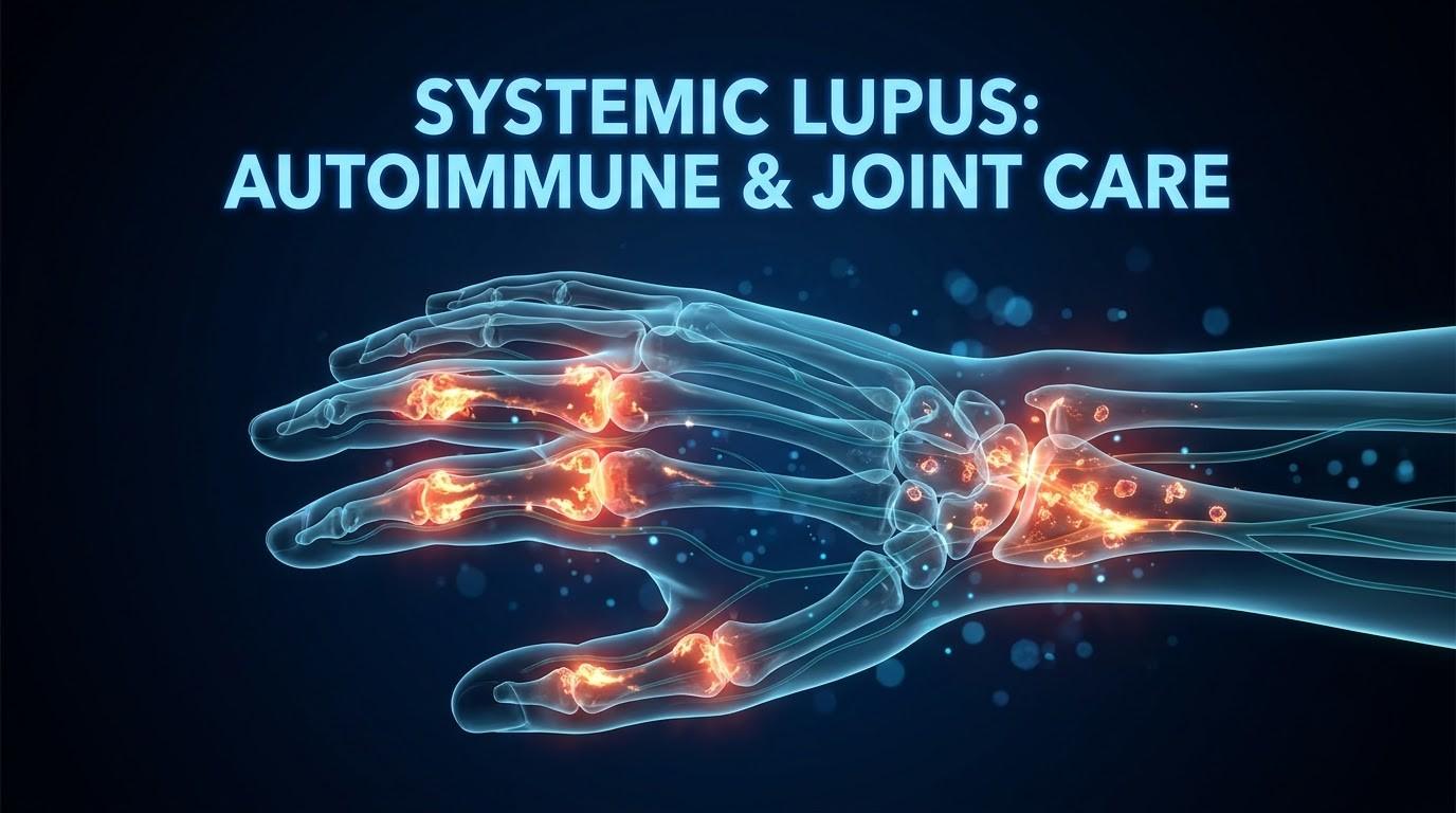 3D anatomical visualization of lupus SLE autoimmune joint inflammation, ANA diagnostic workup, and flare management by Dr Devender Bairwa StepUp Joints Lajpat Nagar Delhi