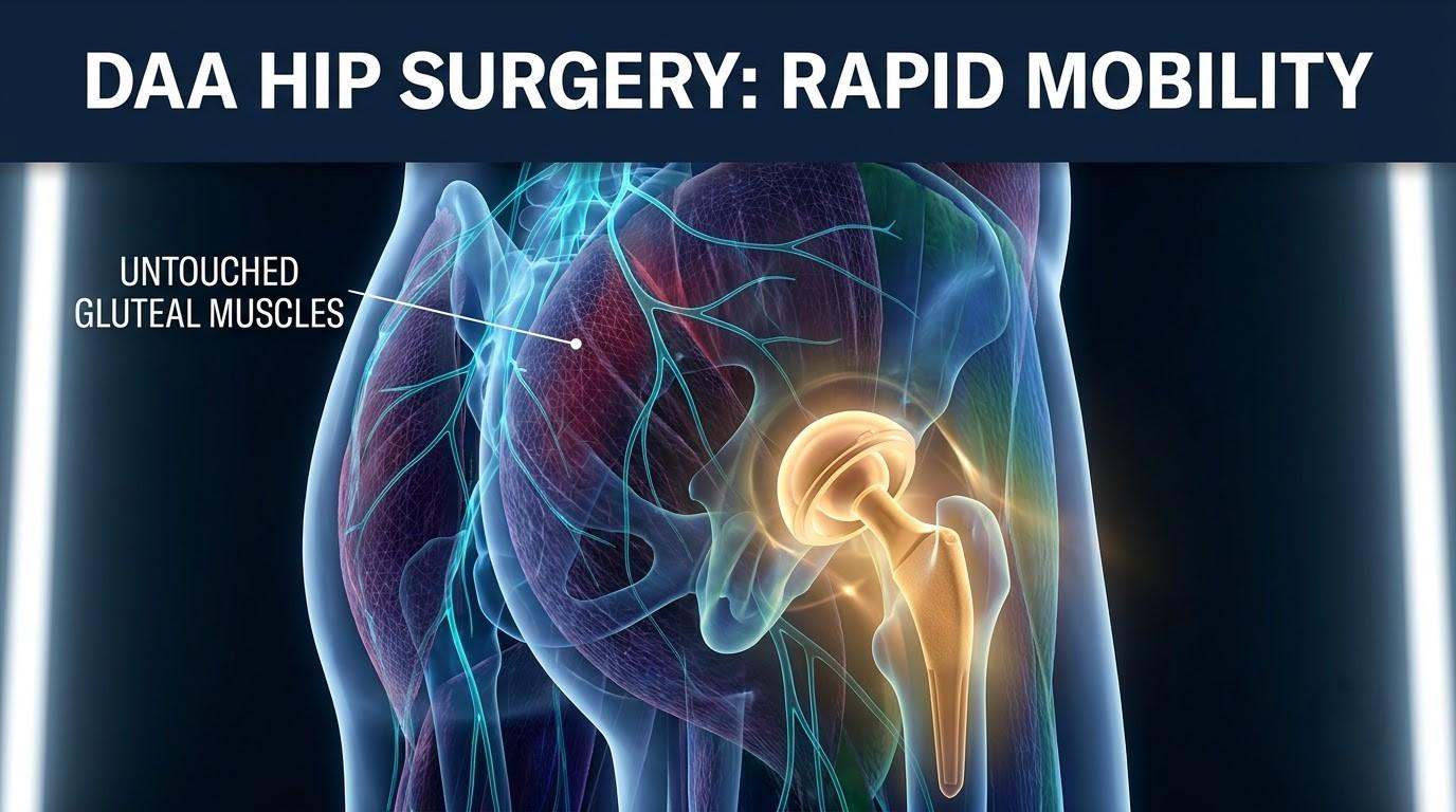 3D anatomical visualization of Direct Anterior Approach DAA muscle sparing hip replacement by Dr Pulak Vatsya StepUp Joints Lajpat Nagar Delhi